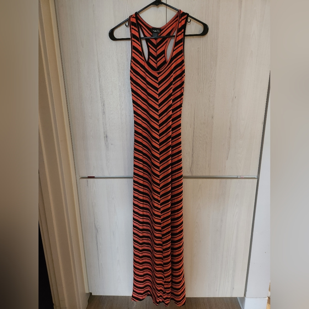 Black and Pink Striped Long Dress